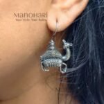 Aurelia Camel Caravan Earrings featuring an intricately detailed camel motif with an elegant oxidised silver finish inspired by Rajasthan heritage