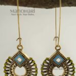 Aurelia Dual Radiance Drop Earrings featuring antique gold plating, intricate enamel detailing, and an elegant long hook design