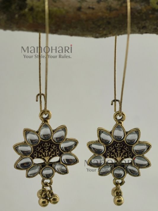 MN-ER-AWBD-AUR-01_1 Aurelia White Blossom Drop Earrings featuring floral marquise-cut white stones in a radiant silver-tone finish with elegant long hooks
