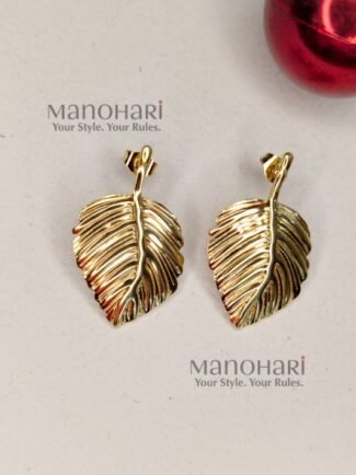 Meher golden vine earrings with elegant 18K gold botanical detailing