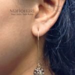 Meher Heritage Orb Drop Earrings featuring intricate Shanku-inspired stone artwork with an elegant long-hook design and traditional heritage detailing