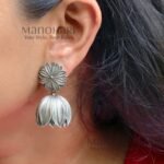 **Noor Oxidised Silver Jhumki Earrings crafted from premium German Silver with a silver-plated finish, featuring a classic circular jhumka design for women.**