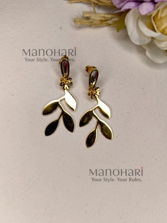 Ruhani Vine Bloom Earrings featuring a delicate floral vine design with crystal drops and a radiant gold-tone finish