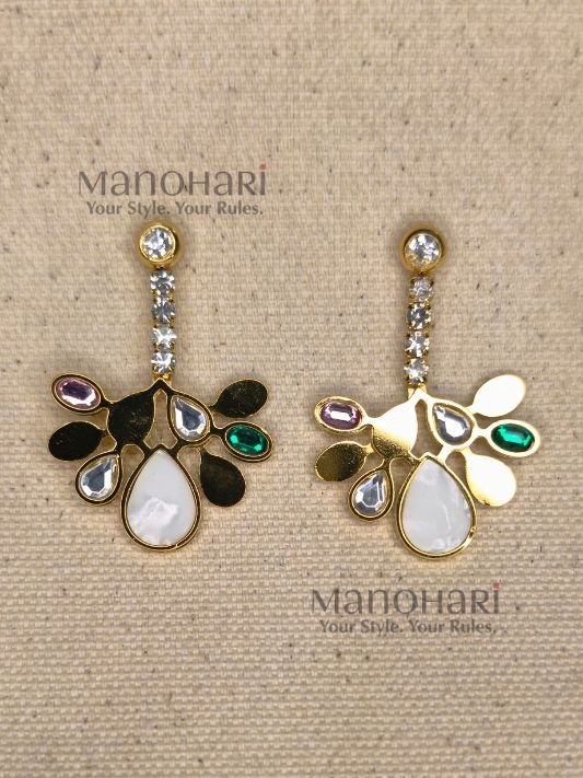 Ziya Bloom Drop Earrings featuring a floral gold-plated design with sparkling cubic zirconia accents