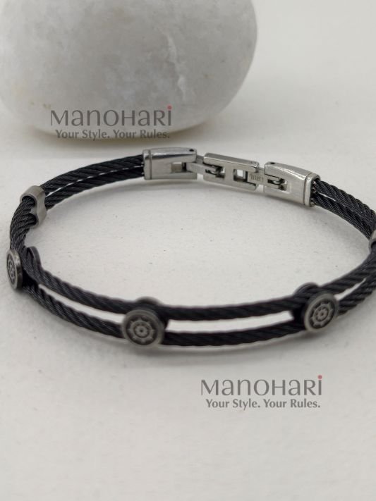 MN-MB-VSBR-VAI-01_1 Vaibhav signature bracelet for men crafted from premium stainless steel with a polished modern finish