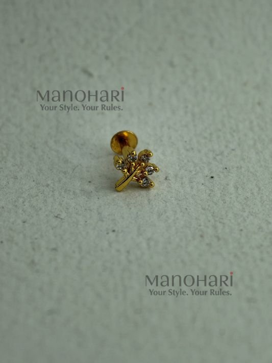 MN-NR-ADG-NAZ-01_1 **Nazara AD Gold Nose Ring featuring a sparkling 0.4 cm Cubic Zirconia (American Diamond) stone in a premium gold-plated brass setting for women.**