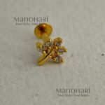 **Nazara AD Gold Nose Ring featuring a sparkling 0.4 cm Cubic Zirconia (American Diamond) stone in a premium gold-plated brass setting for women.**