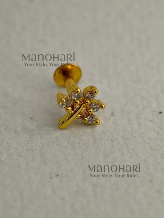 MN-NR-ADG-NAZ-01_2 **Nazara AD Gold Nose Ring featuring a sparkling 0.4 cm Cubic Zirconia (American Diamond) stone in a premium gold-plated brass setting for women.**