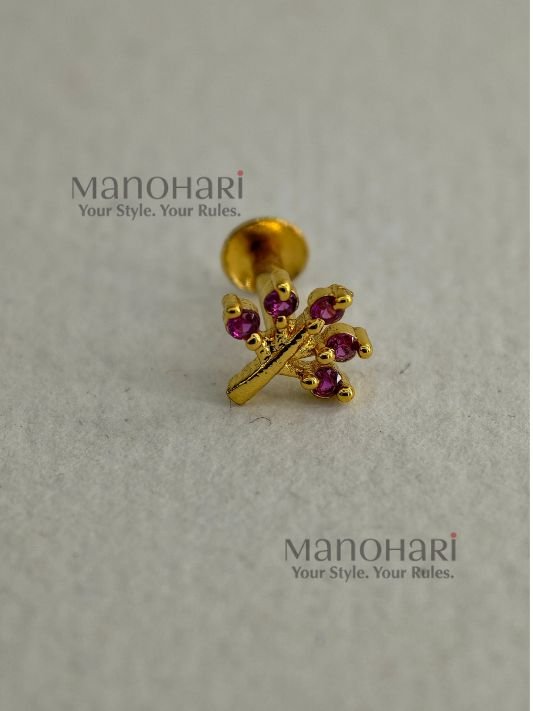 MN-NR-ADG-NAZ-02_2 **Nazara AD Gold Nose Ring featuring a sparkling 0.4 cm Cubic Zirconia (American Diamond) stone in a premium gold-plated brass setting for women.**