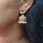 Vaidehi Temple Heritage Necklace Set crafted from premium brass with a high gold polish, featuring a traditional South Indian temple design with matching earrings for women.