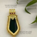 **Kairali Heritage Palakka Pendant crafted with a premium gold-plated finish, featuring a traditional green Kerala Palakka design for women.**