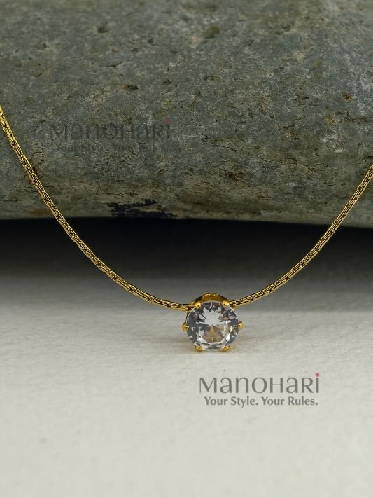 **Elara Luxe Stone Pendant with a delicate 0.5 cm stone, premium gold-plated anti-tarnish finish, and adjustable chain for women.**