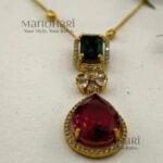 **Royal Heritage Pendant Set crafted from premium brass with a matte gold finish, featuring a 5 cm pendant, 21 cm chain, and matching earrings for women.**