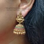 **Shri Lakshmi Heritage Pendant Set in high gold polish with matching jhumka earrings for women.**