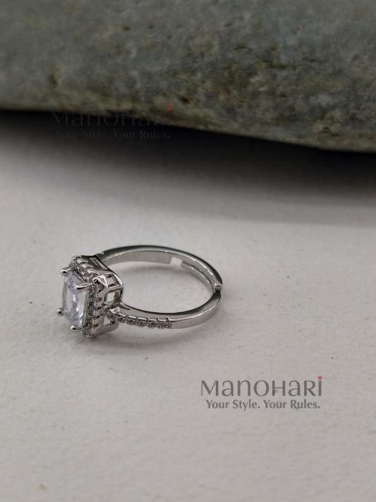 Aarini moonlight crystal ring with sparkling cubic zirconia and rhodium plated finish