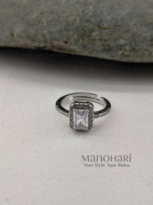 Aarini moonlight crystal ring with sparkling cubic zirconia and rhodium plated finish