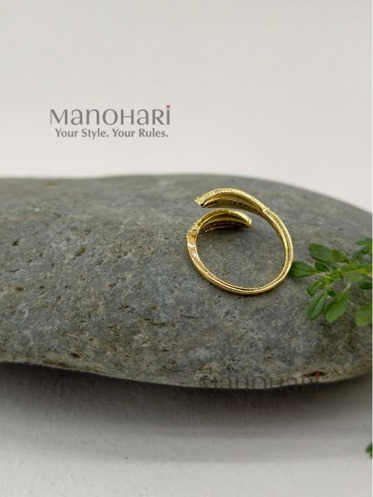 Meher golden leaf ring with elegant gold plated leaf inspired adjustable design