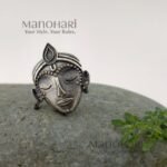 Meher oxidised bloom ring with intricate floral inspired silver detailing
