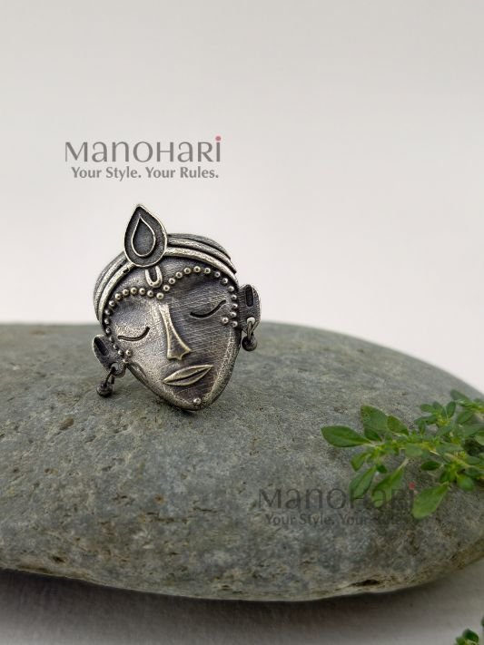 Meher oxidised bloom ring with intricate floral inspired silver detailing