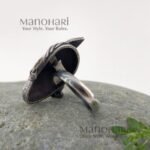 Meher oxidised bloom ring with intricate floral inspired silver detailing