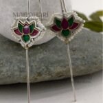 **Padmika Lotus Meenakari Ear Cuff crafted from premium brass with an elegant silver-plated finish, featuring a traditional lotus-inspired Meenakari design for timeless ethnic elegance.**