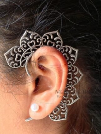 **Zaria Silver Grace Ear Cuff featuring a premium silver replica finish with a stylish free-size design, crafted for elegant everyday wear and contemporary ethnic styling.**