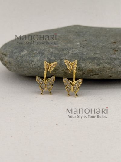 **Elina Twin Butterfly Earrings crafted from premium stainless steel, featuring an elegant twin butterfly stud design for lightweight everyday wear and timeless style.**