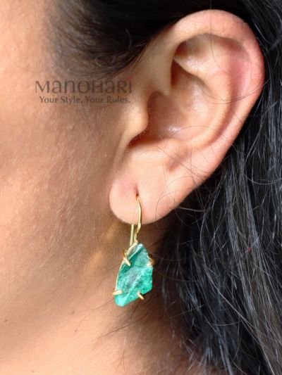 **Aabha Colour Bloom Drops featuring a radiant gold polish, handcrafted rough-textured finish, vibrant dyed colour detailing, and a lightweight 6 g design for elegant everyday and festive wear.**