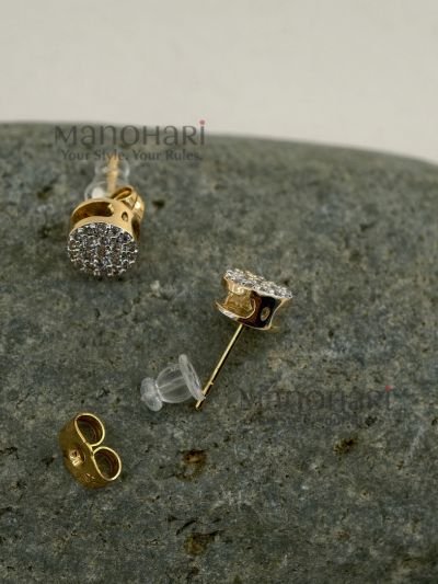 **Elina Celeste Crystal Stud Earrings featuring brilliant Cubic Zirconia (CZ) stones with a premium anti-tarnish finish, designed in a classic round stud style for timeless everyday elegance.**