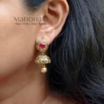 **Vritika Heritage Jhumki Earrings crafted from premium copper and brass metal alloy with a luxurious High Gold or Silver Plated finish, featuring elegant traditional jhumki design adorned with artificial stones for women.**