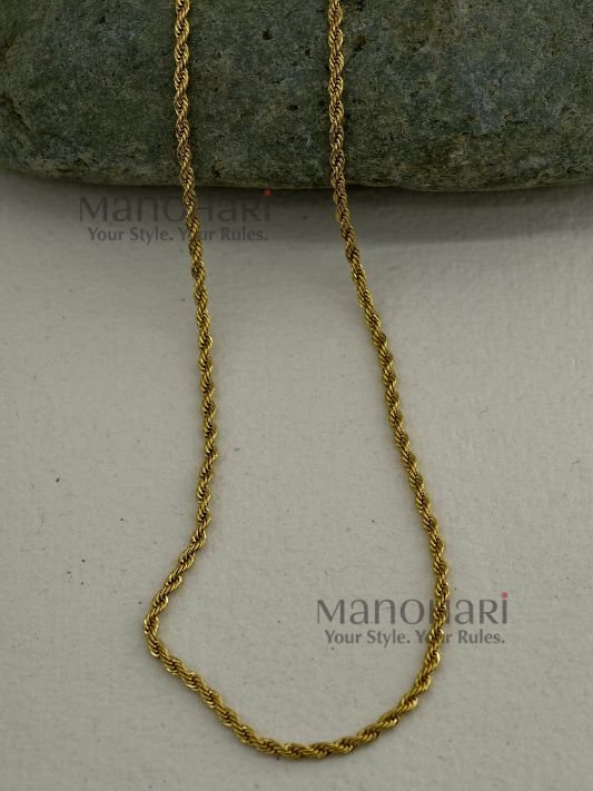 **Haya Gold Rope Chain crafted from premium brass with a radiant gold-plated finish, featuring a classic 20 cm rope chain design for everyday wear and layering.**