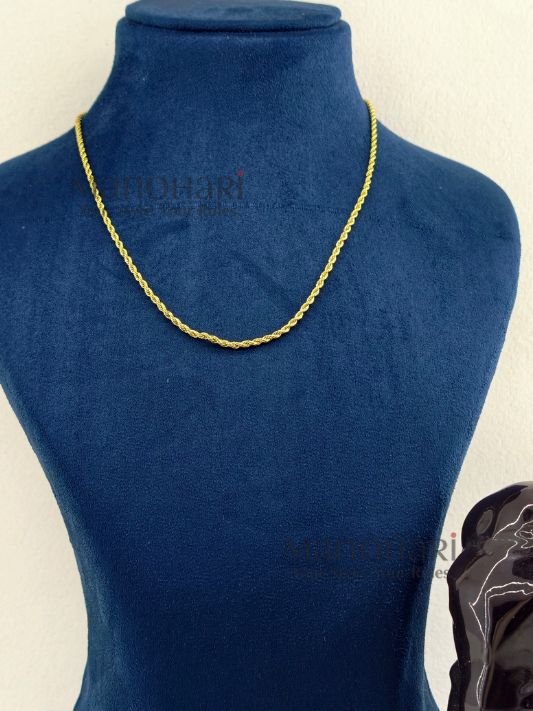 **Haya Gold Rope Chain crafted from premium brass with a radiant gold-plated finish, featuring a classic 20 cm rope chain design for everyday wear and layering.**