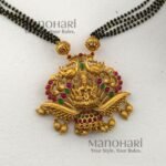 **Lakshmi Vaibhav Temple Pendant Set crafted from premium copper, brass, and metal alloy with a Mehendi Gold antique finish, featuring a traditional Goddess Lakshmi pendant and matching temple earrings for women.**