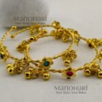 **Zariya Kashmiri Ghungroo Bangles featuring a radiant gold-plated finish, sparkling artificial stones, and a traditional Kashmiri-inspired ghungroo design with an adjustable fit and 6 cm inner diameter, perfect for festive and ethnic wear.**