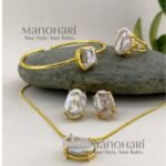 Diya Baroque Pearl Grace jewellery combo set with pearl bangle, earrings, finger ring and pendant chain for women