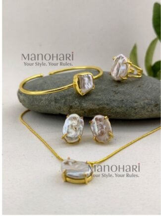 Diya Baroque Pearl Grace jewellery combo set with pearl bangle, earrings, finger ring and pendant chain for women