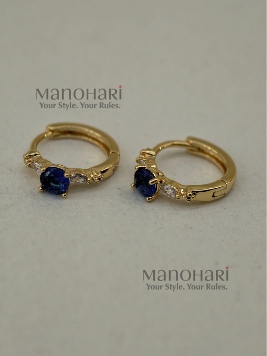 Ziya Sapphire Glow blue stone earrings with 18K plating, anti-tarnish and hypoallergenic design for women