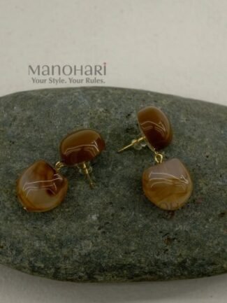 Ishira Brown Amber Elegance 2.6 cm sculpted resin drop earrings in warm amber and deep mocha hues for women