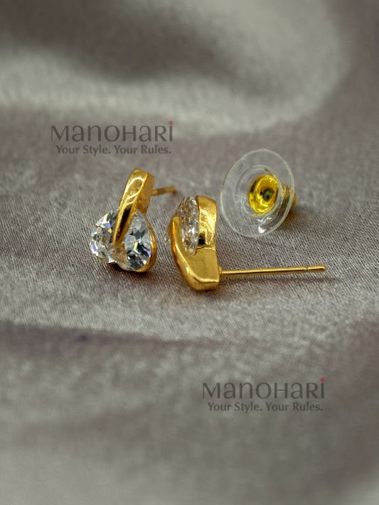 Elara Crystal Glow CZ drop earrings with Bali-inspired dome design, rose gold finish and anti-tarnish coating for women