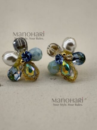 Vanya Crystal Pearl Blossom earrings with marquise-cut crystals and soft pearl accents in a floral design for women