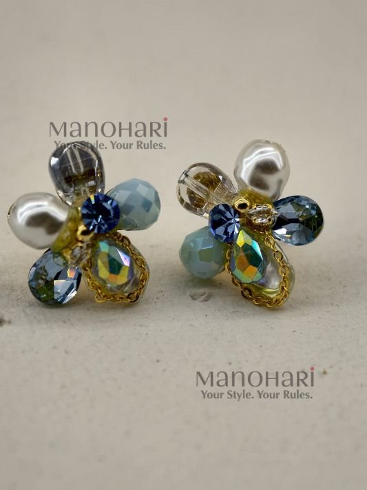 MN-ER-CST-VAN-01_2 Vanya Crystal Pearl Blossom earrings with marquise-cut crystals and soft pearl accents in a floral design for women