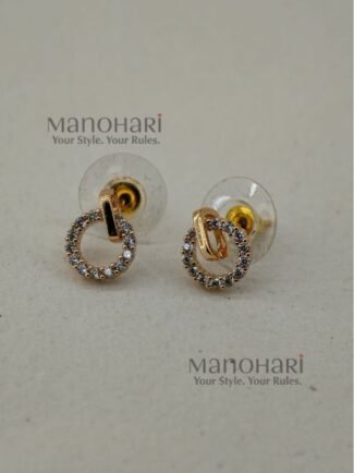 Elara CZ Elegance hoop earrings with Bali-inspired dome and drop design, sparkling cubic zirconia crystals and rose gold finish for women