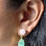 Vanya 2.8 cm gold dangler earrings with premium cut stone detailing for women