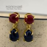 Vanya 2.8 cm gold dangler earrings with premium cut stone detailing for women