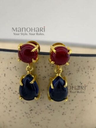 Vanya 2.8 cm gold dangler earrings with premium cut stone detailing for women