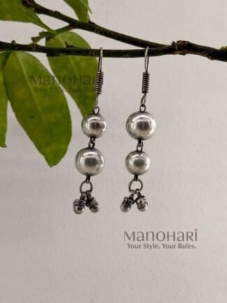 Ghungroo ball drop earrings with two spherical hanging balls and traditional ghungroo detailing for women