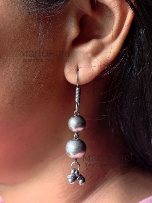 MN-ER-DGL-ZSD-01_3 Ghungroo ball drop earrings with two spherical hanging balls and traditional ghungroo detailing for women