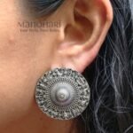 Anvika Classic Elegance 3.5 cm round oxidised earrings with traditional ethnic design for women