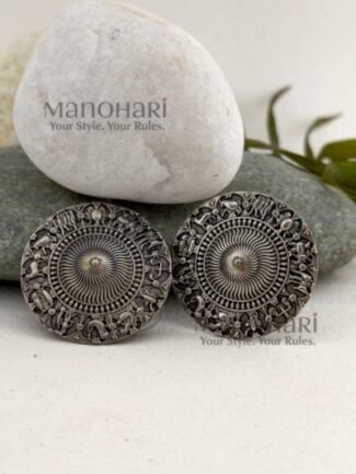 Anvika Classic Elegance 3.5 cm round oxidised earrings with traditional ethnic design for women