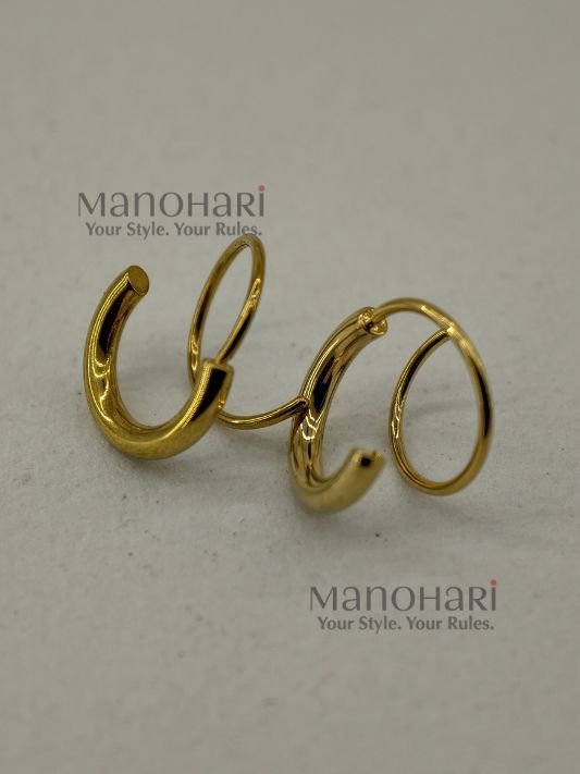 MN-ER-HOP-AAR-01_1 Aarini Double Loop spiral-twisted gold-plated faux double-piercing hoop earrings for women